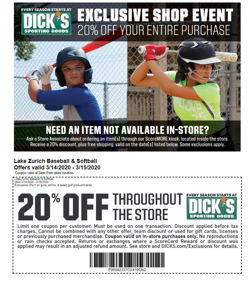 Save the Dates! LZBSA Days at Dick's Sporting Goods!