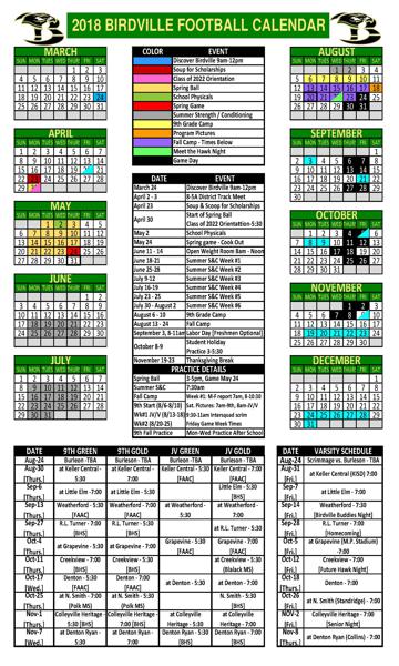 2018 Birdville High School Football Schedule