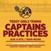 Graphic:  Teddy Girls Tennis Captains Practices, Aug 4-8th, 10am-Noon. Lake Hiawatha Tennis Courts. Questions: @Roosevelt_Tennis (Instagram)