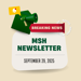 3D animated envelope, bullhorn, notification icon and ribbon stating Breaking News: MSH Newsletter September 29, 2025