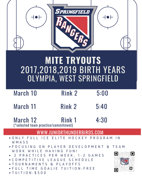 Springfield Rangers (Mites) to offer four teams; Season tuition just $500