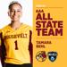Image of Minneapolis Roosevelt High School Teddy Girls Volleyball player Tamara Behl posing for the camera during a team photo shoot. To the right of the image is graphic text: 2023-24 AAA All-State Team Tamara Behl