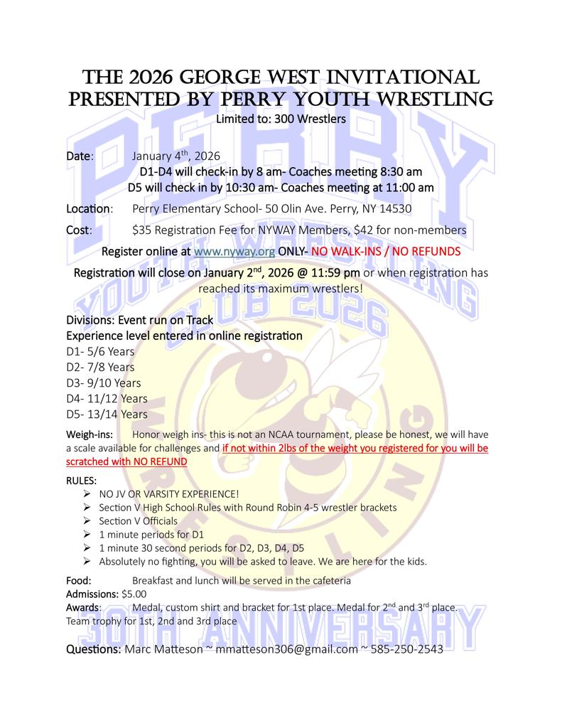 The 2026 George West Invitational presented by Perry Wrestling Club