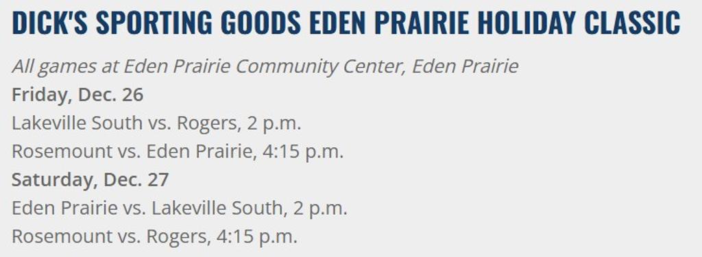 Lakeville South High School Games Eden Prairie Holiday Classic 2025