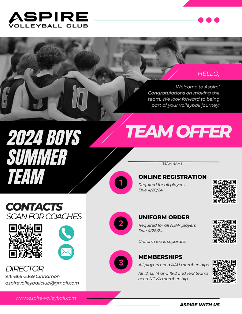 Player Registration BOYS / 2024 Summer Season Aspire Volleyball Club