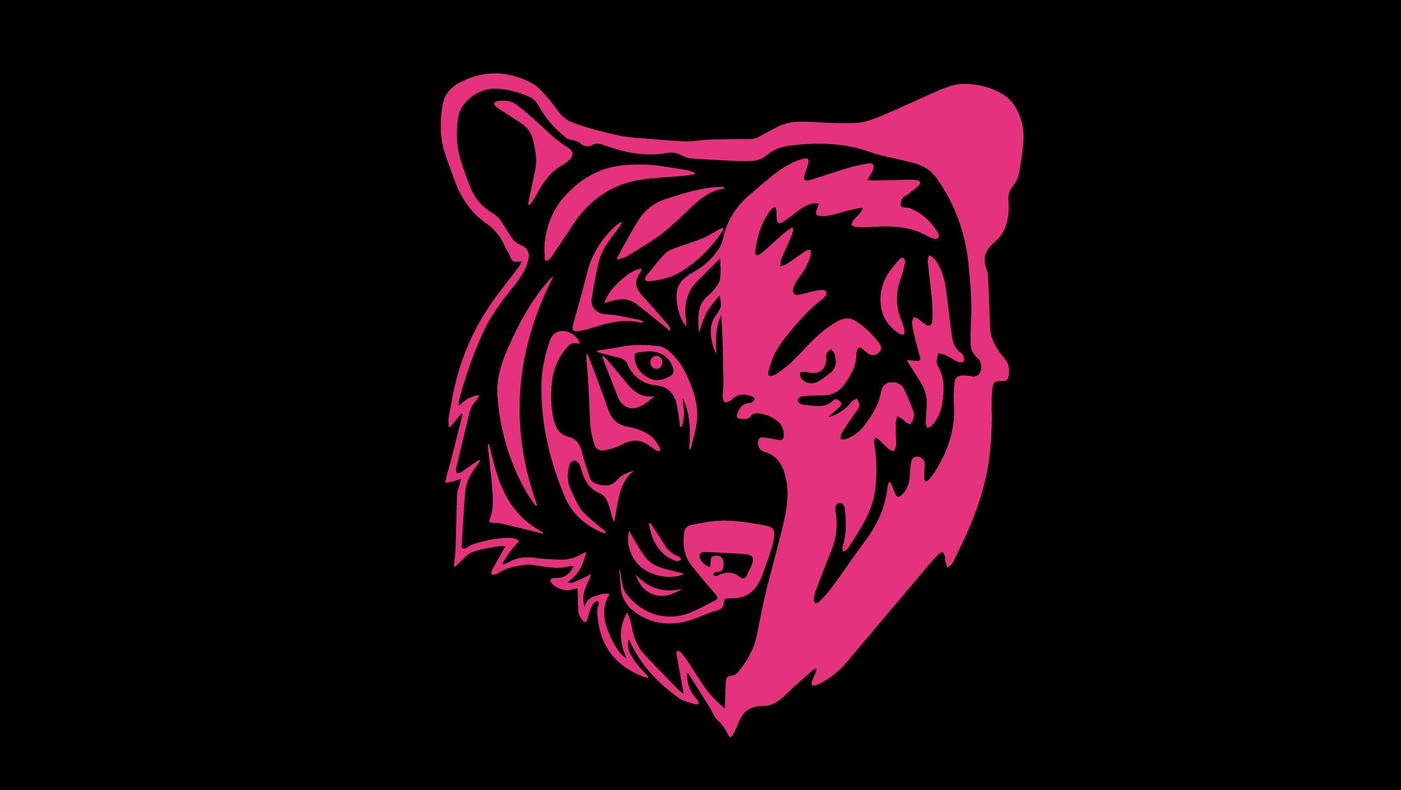Image of logo for Minneapolis TNT (Teddis and Tigers) swim team logo. Logo is a graphic of an animal head, one side a tiger, the other a bear, colored hot pink