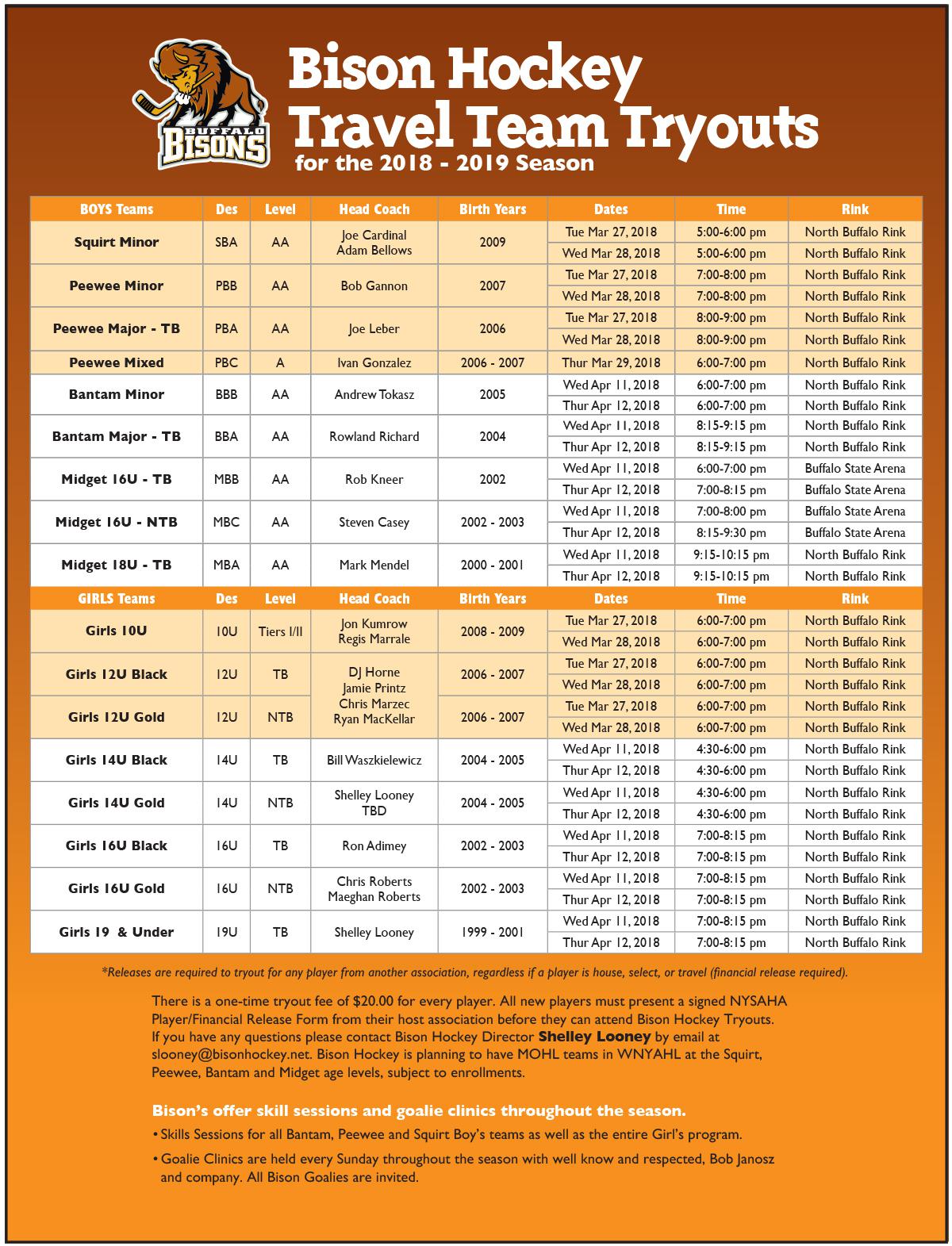 2018 2019 Travel Team Tryouts Schedule Posted
