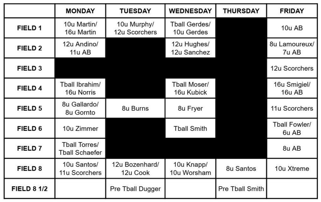 Northwest Fall 2025 Practice Schedule