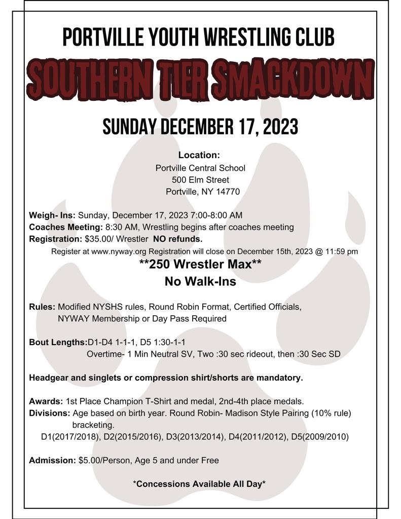 Portville Youth Wrestling Club presents the Southern Tier