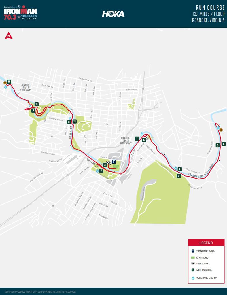 IRONMAN 70.3 Virginia Blue Ridge RUN map