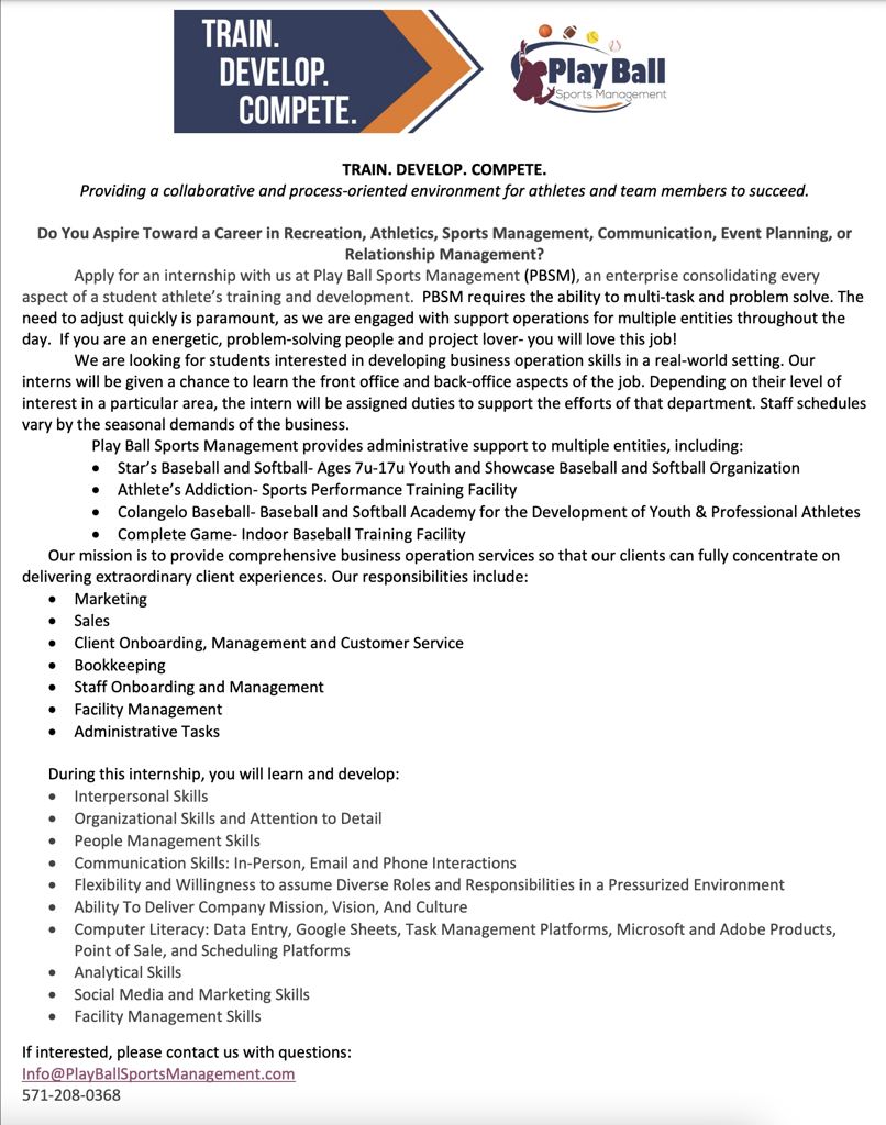 Sports Management Internship