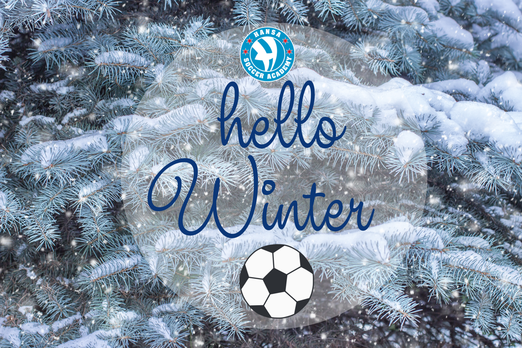 Hello Winter text over pine tree and snow