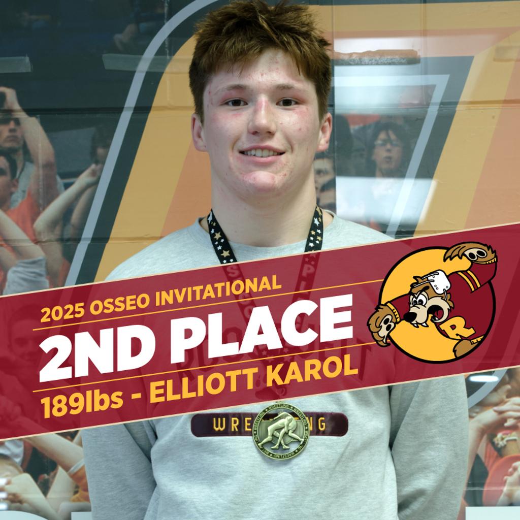 Teddy Varsity Wrestling Osseo Invitational Varsity Wrestler - Elliott Karol with a 2nd Place Medal