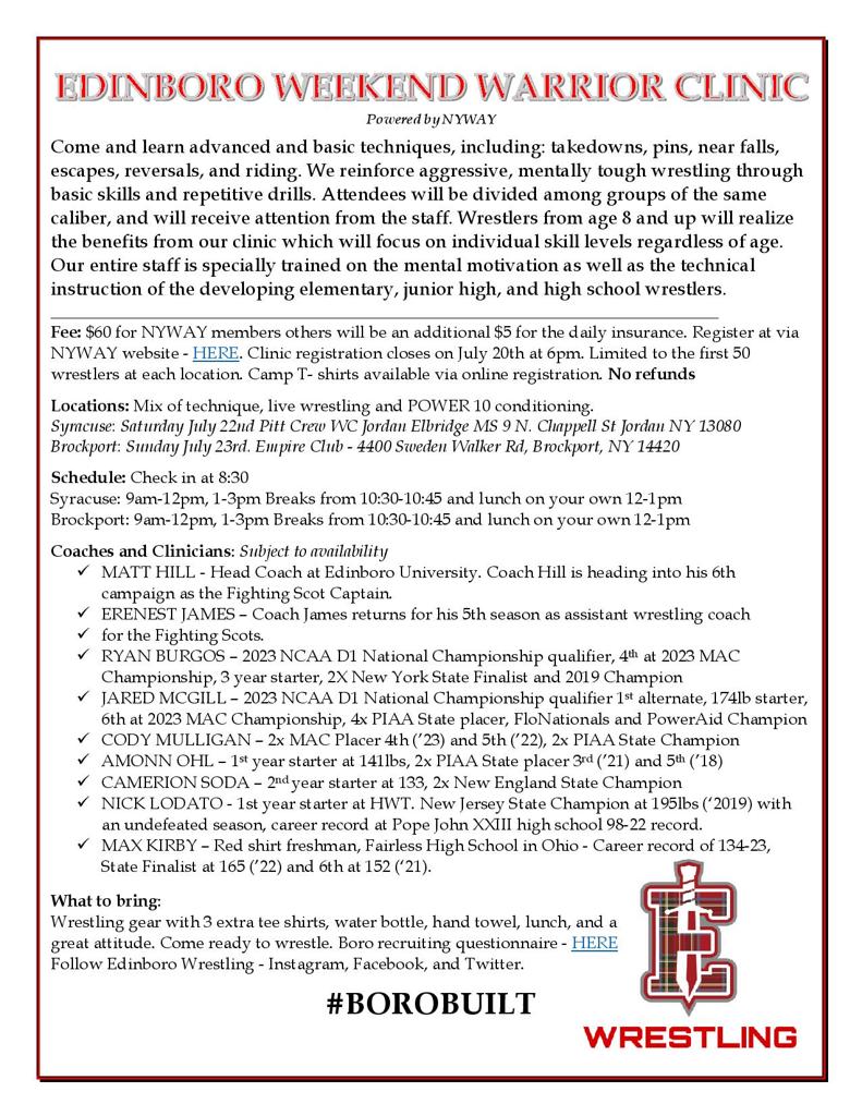 Edinboro Weekend Warrior Wrestling Camp- Syracuse: Pitt Crew