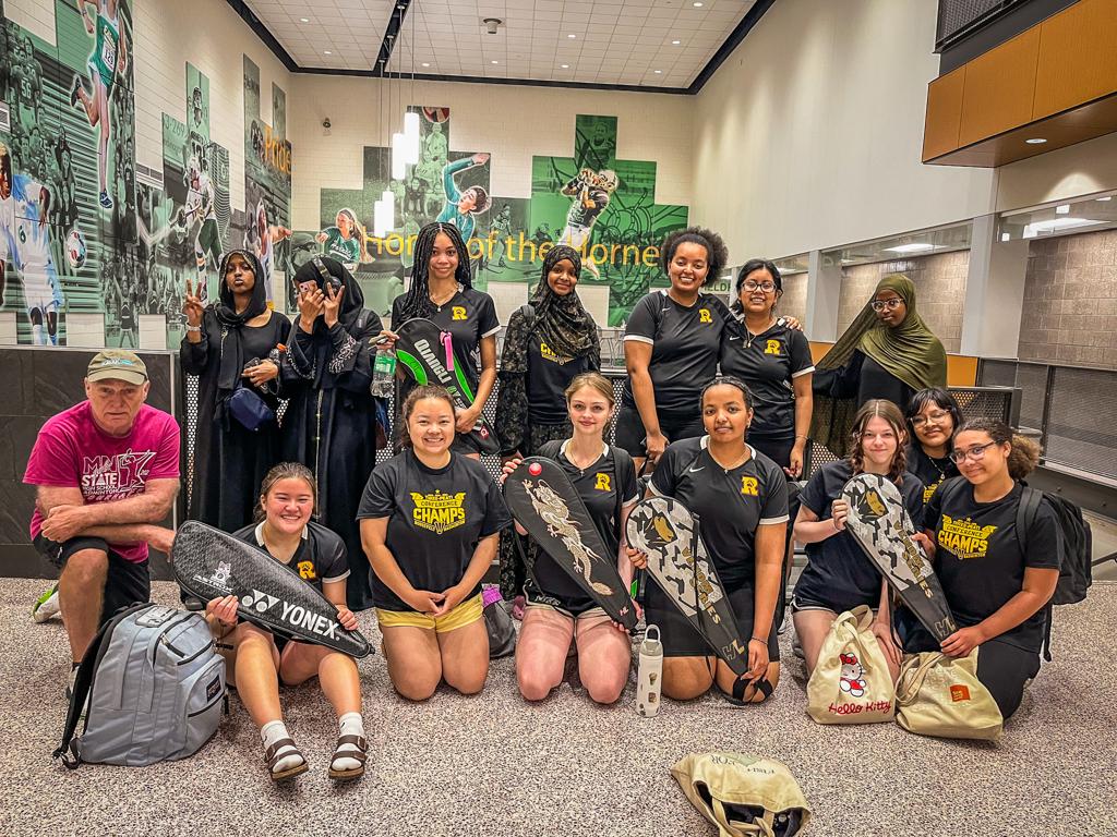 Minneapolis Roosevelt Badminton team pose for a final group shot during the State Individual Meet