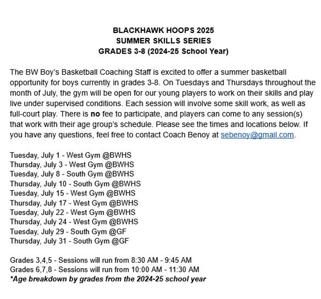 Baldwin-Woodville Boys Basketball Camp