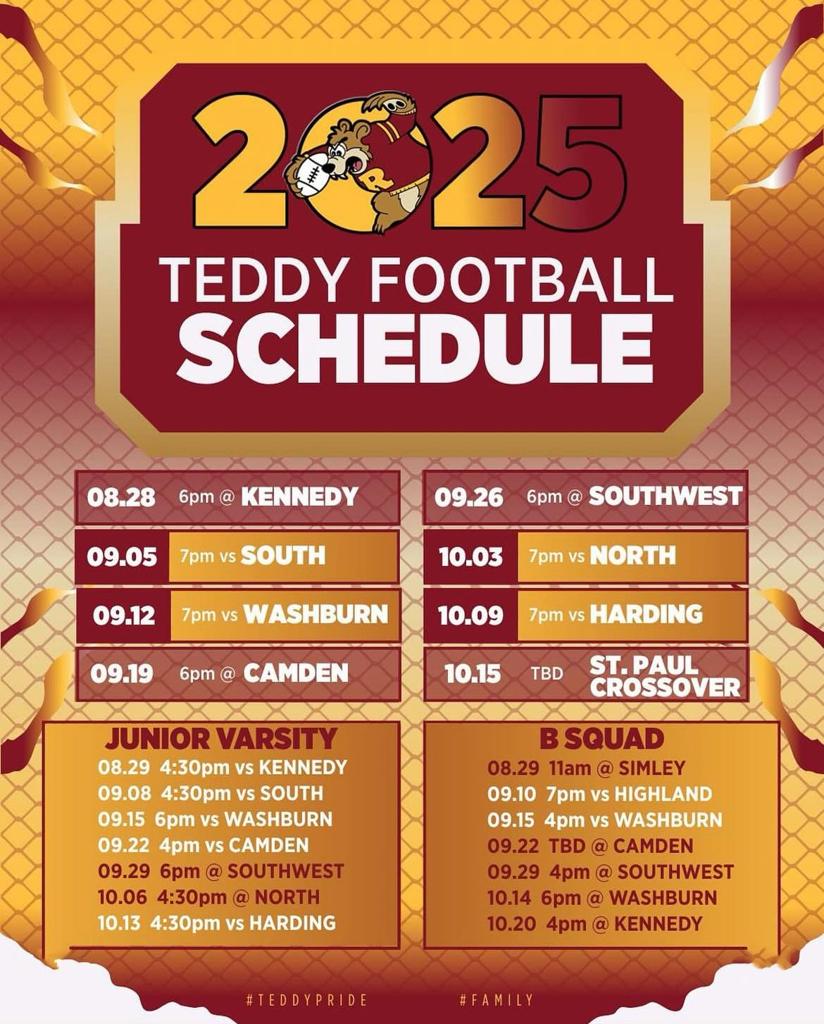 Graphic: Minneapolis Roosevelt Football 2025-26 Season schedule