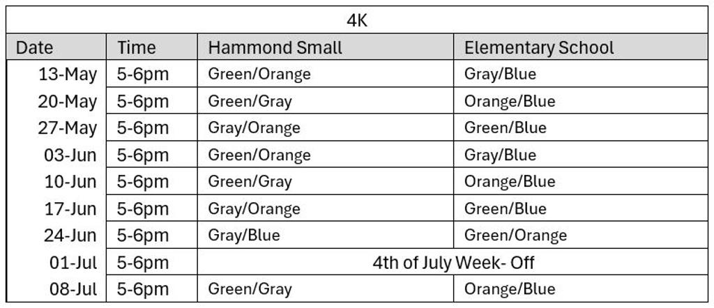 TBall 4K Schedule