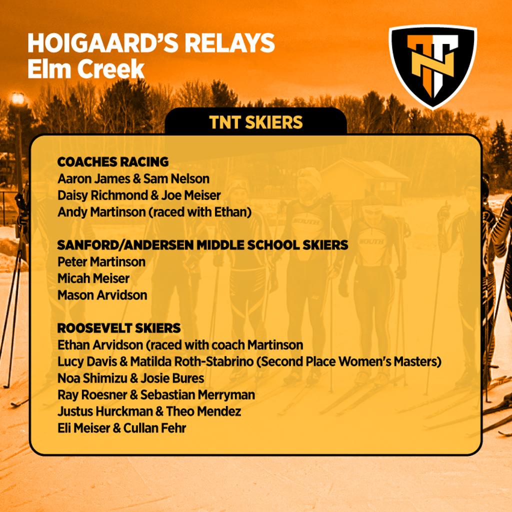 Graphic of TNT Nordic Ski results from Hoigaards Relay meet at Elm Creek