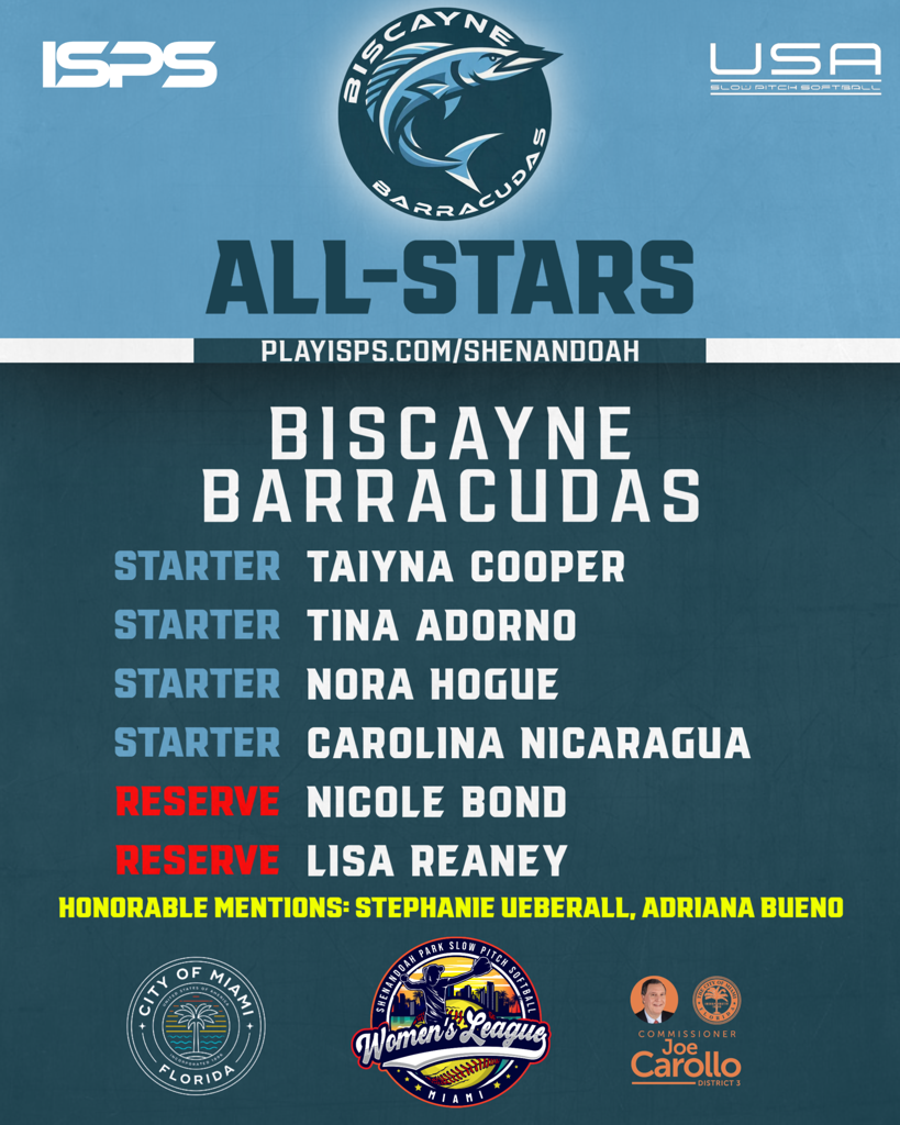 BISCAYNE BARRACUDAS - ALLSTARS SHENANDOAH PARK WOMEN'S LEAGUE ISPS BISCAYNE BARRACUDAS - ALLSTARS SHENANDOAH PARK WOMEN'S LEAGUE ISPS