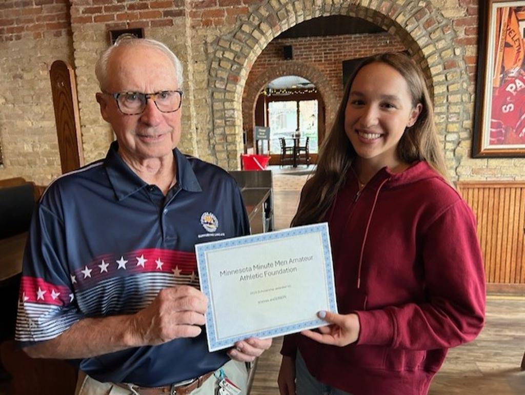 The Minnesota Minute Men Amateur Athletic Foundation (a 501 (c) (3) charitable group)  has  announced the winner of it's 2025 Scholarship to Sophia Anderson of Liberty Classical Academy  of White Bear Lake.  Sophia participated in varsity track and field 