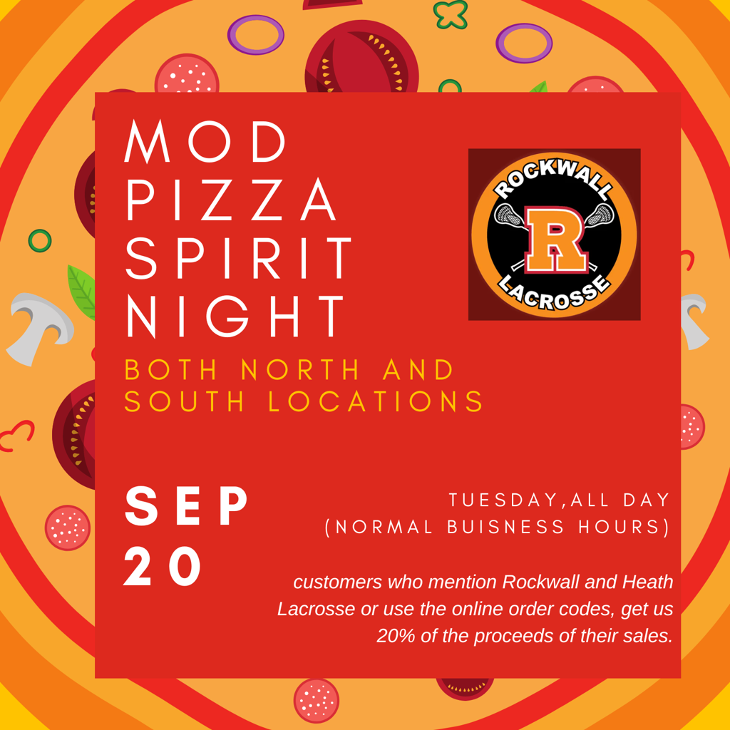 Rockwall Heath Lacrosse Spirit Night at MOD Pizza Sept. 20th