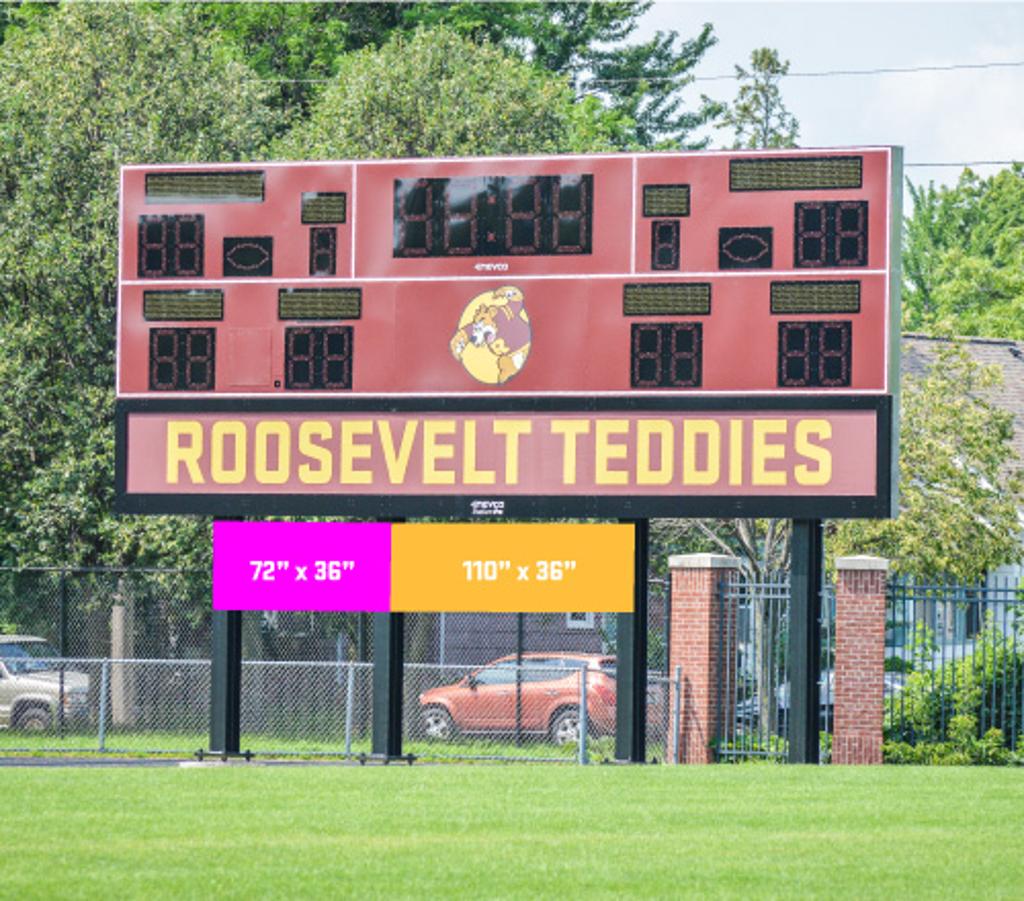 Photo of Al Gowans stadium Scoreboard with Banner Measurements