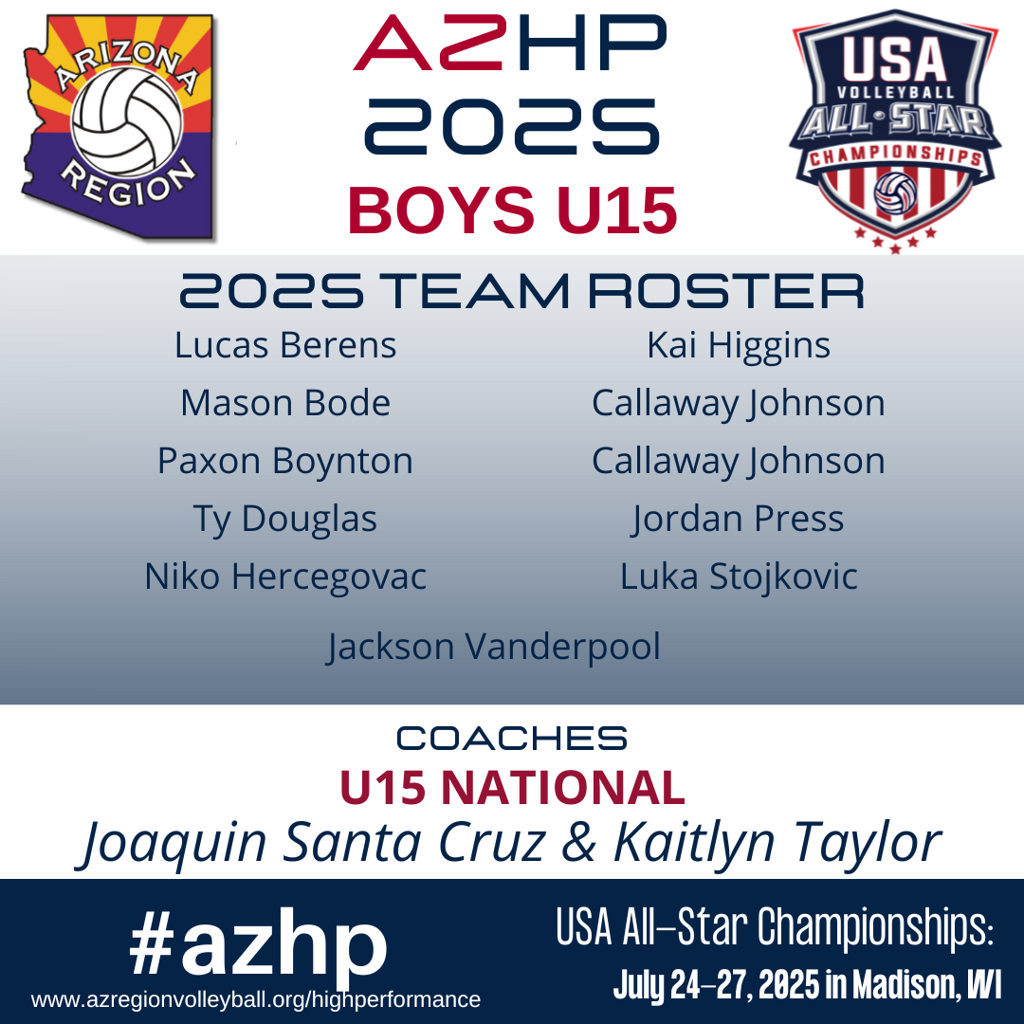 AZ REGION BOYS U15 HIGH PERFORMANCE ROSTER