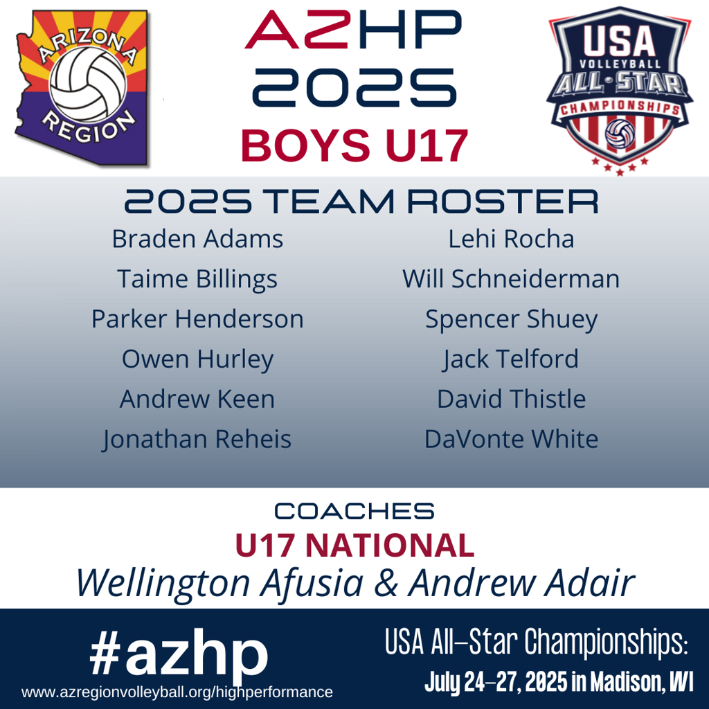 AZ REGION BOYS U17 HIGH PERFORMANCE ROSTER