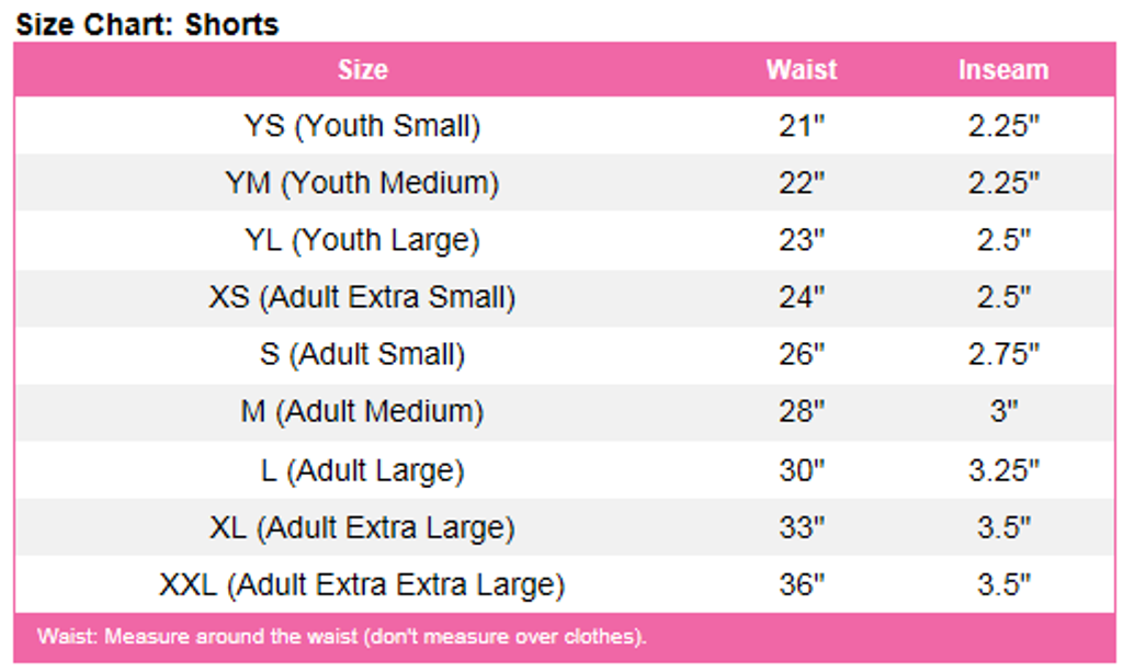 Cheer Size Charts