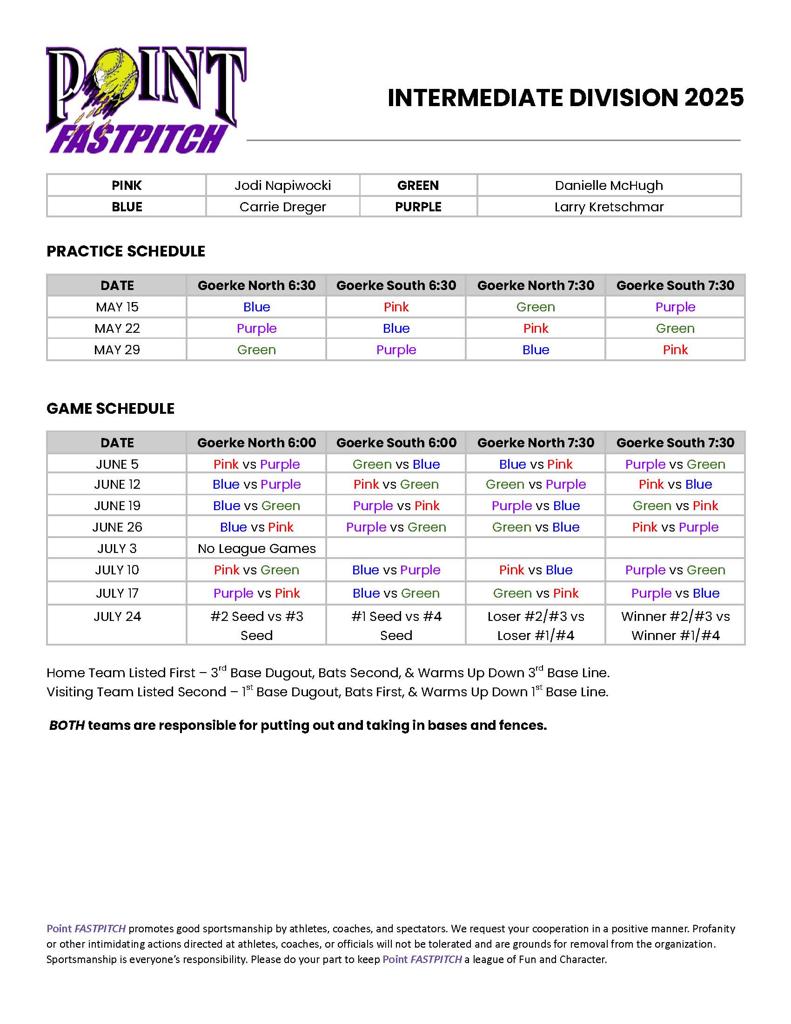 Intermediate Division 2025 Game Schedule
