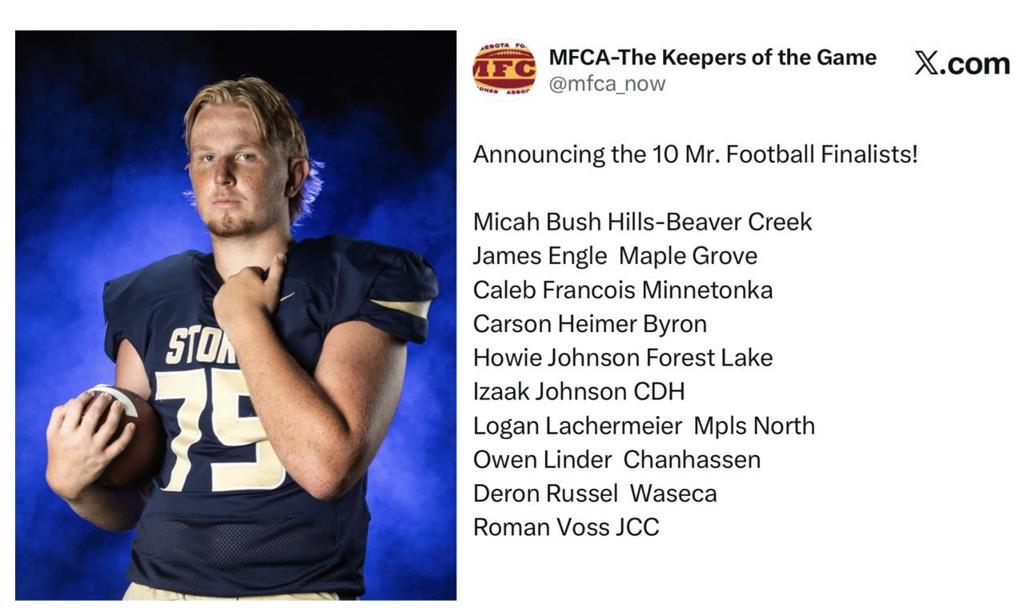 Congratulations to Owen Linder - Mr. Football Finalist!