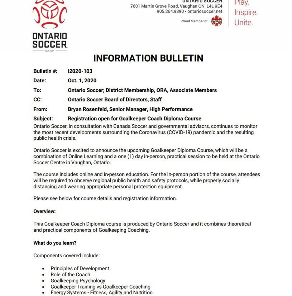 Online Goalkeeper Coach Course