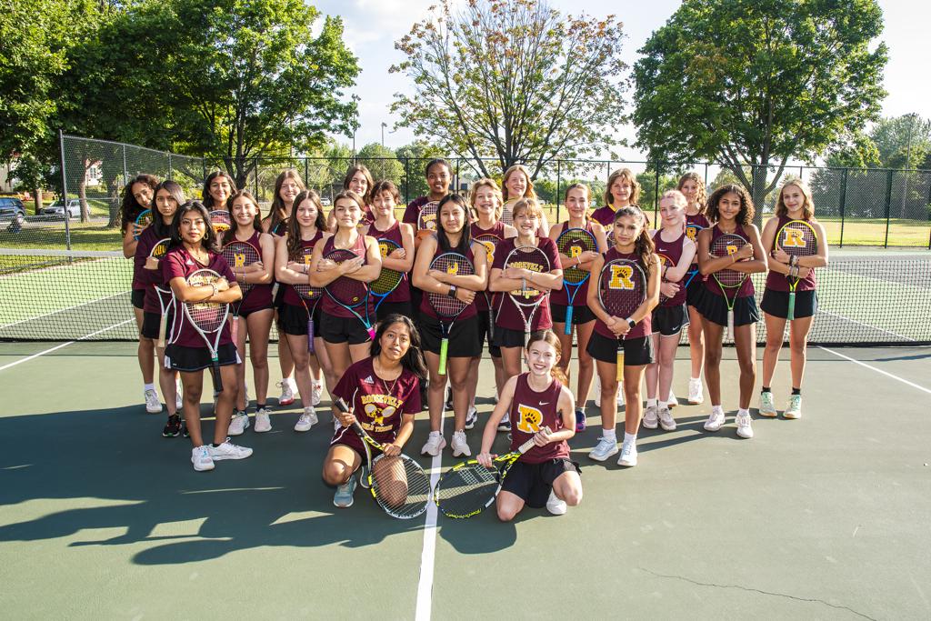 Minneapolis Roosevelt Girls JV tennis team pose for Media Day at Lake Hiawatha