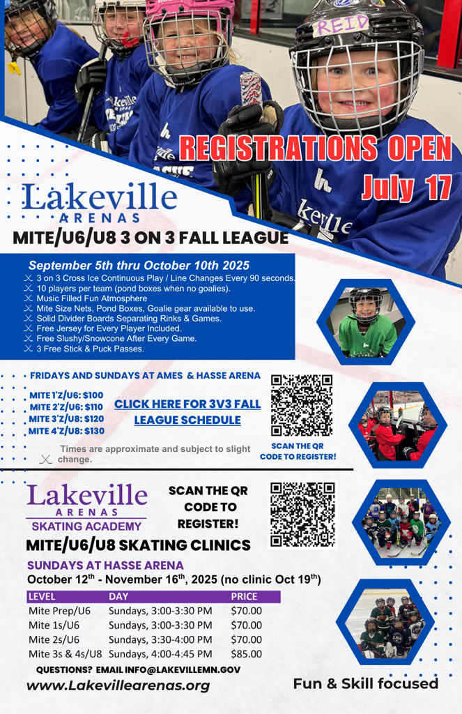 Mite/U6/U8 Fall League and Power Skating Clinics