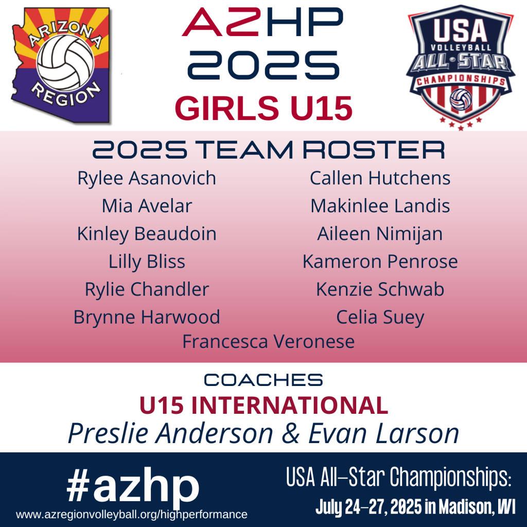 AZ REGION GIRLS U15 HIGH PERFORMANCE ROSTER