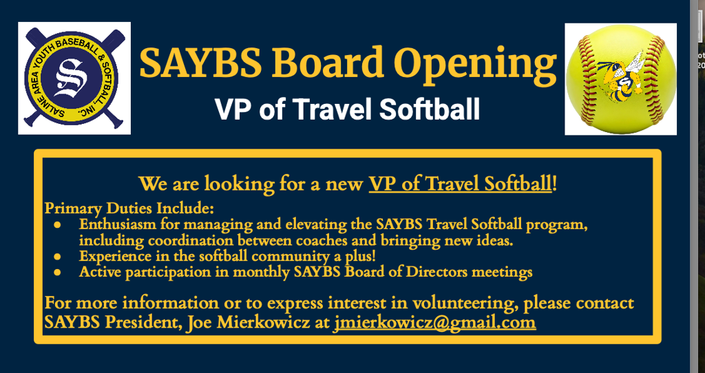 VP of Travel Softball Opening