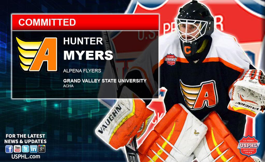 alpena flyers netminder hunter myers earns college commitment alpena flyers junior hockey