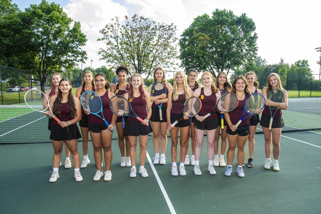 Minneapolis Roosevelt Girls Varsity tennis team pose for Media Day at Lake Hiawatha