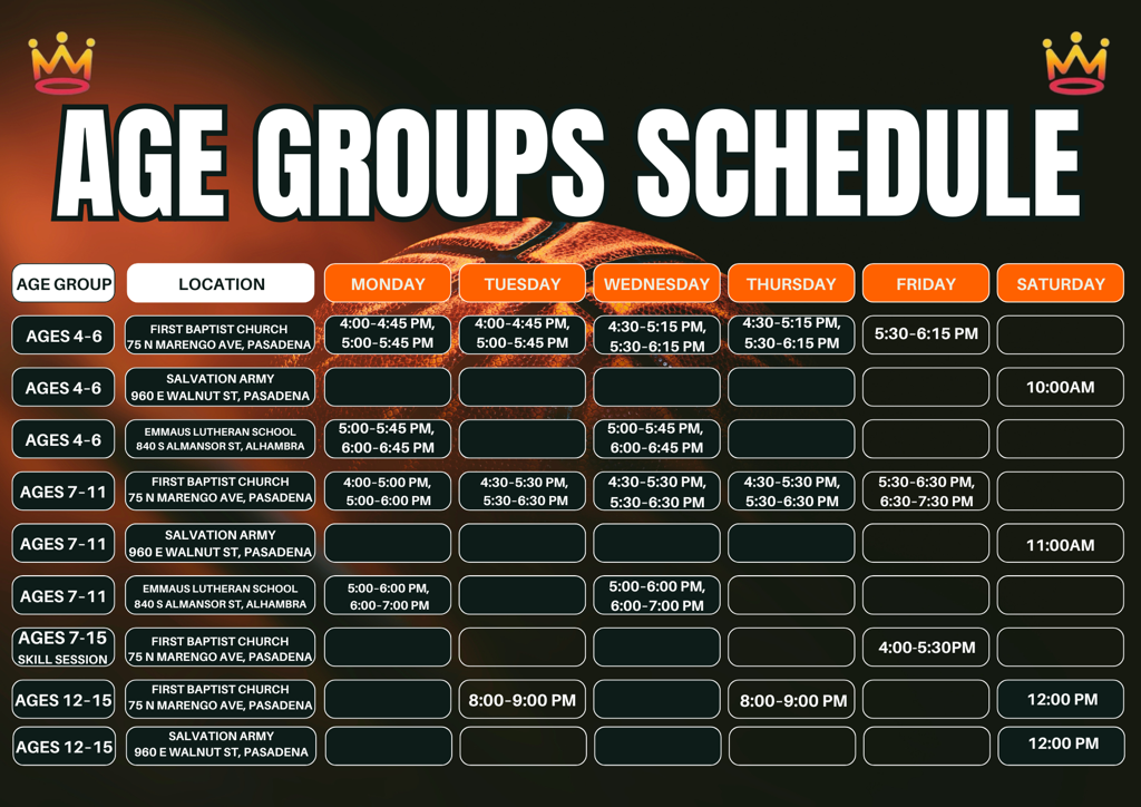 AGE GROUPS SCHEDULE