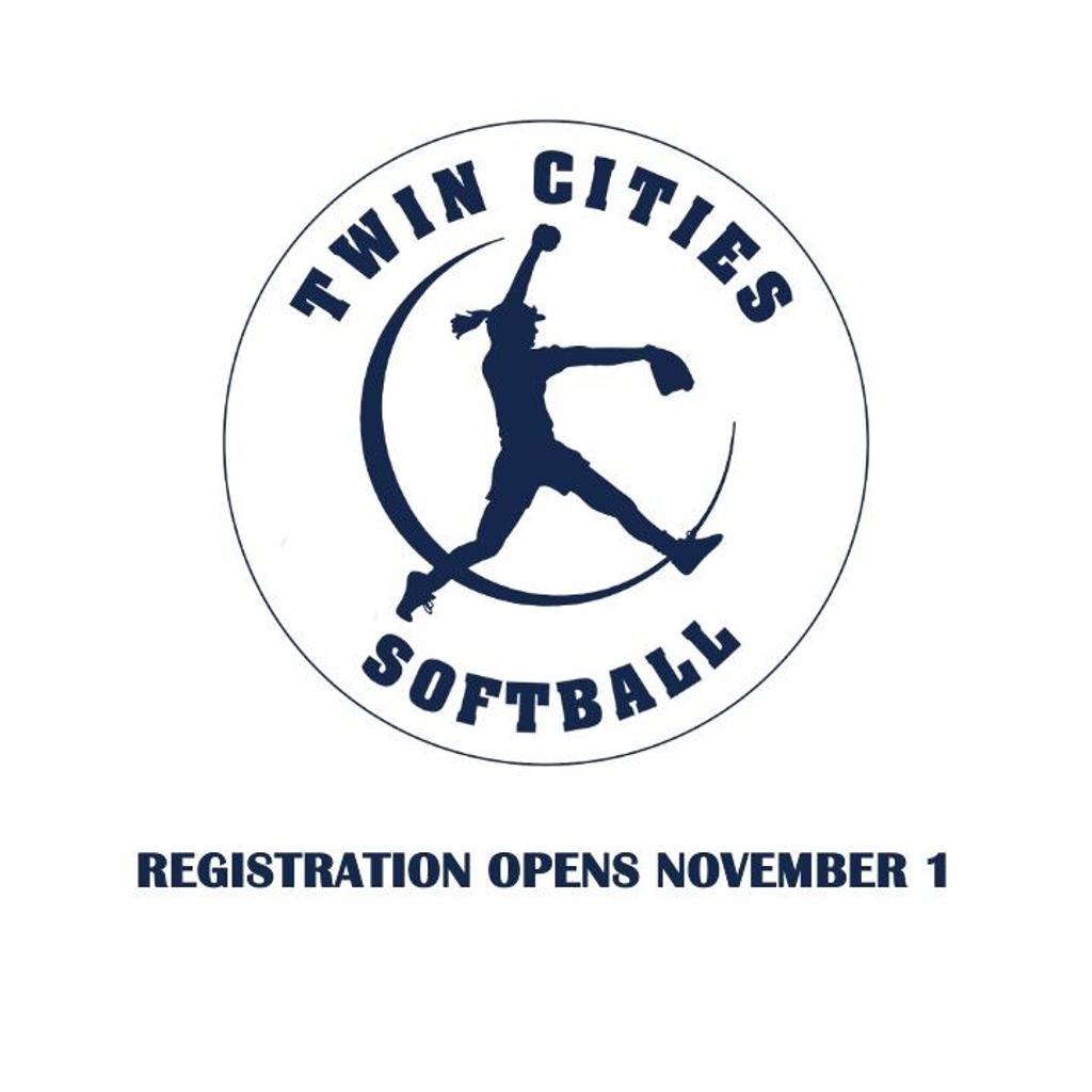a silhouette image of a female softball player with text registration opens Nov 1