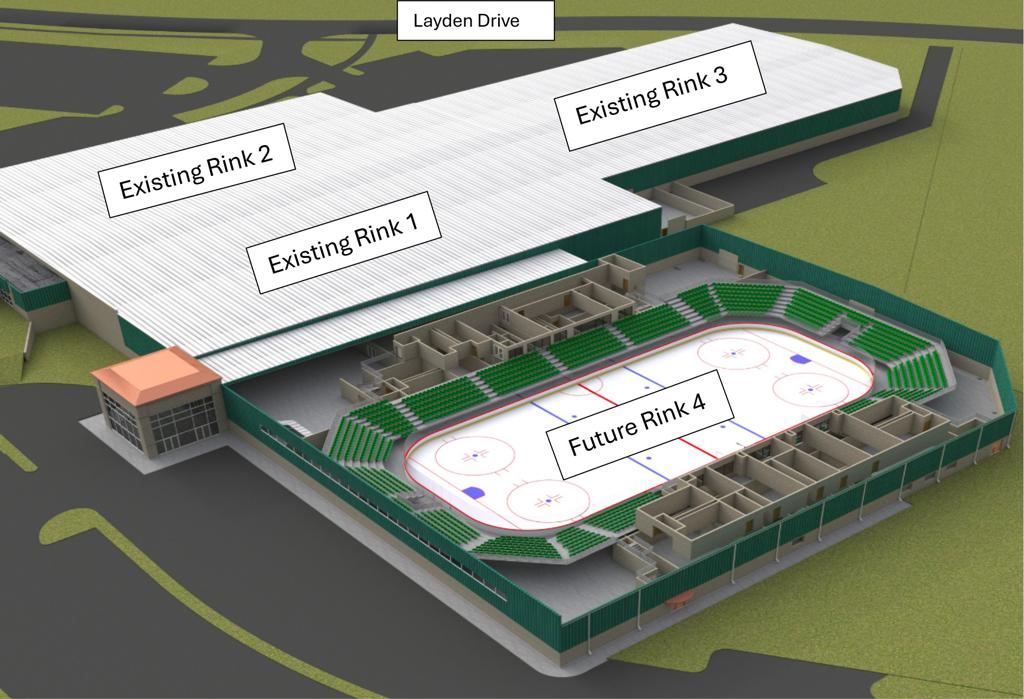 Aerial render of the new rink.