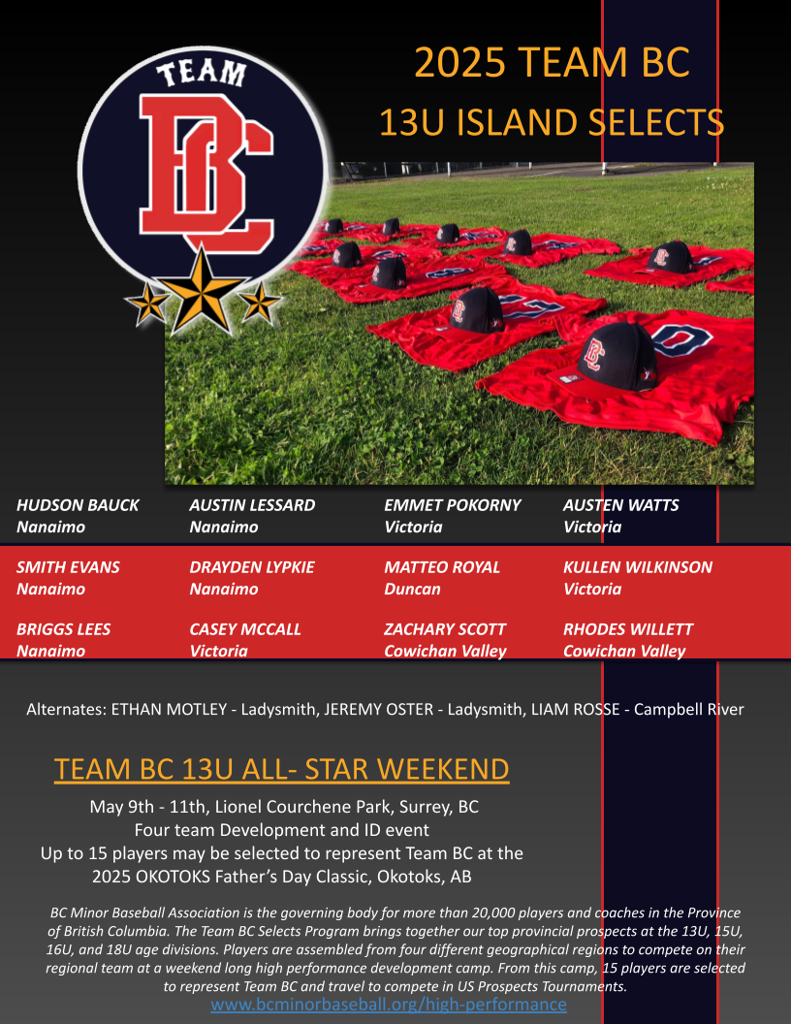 Team BC 13U 2025 Regional Announcements - Island