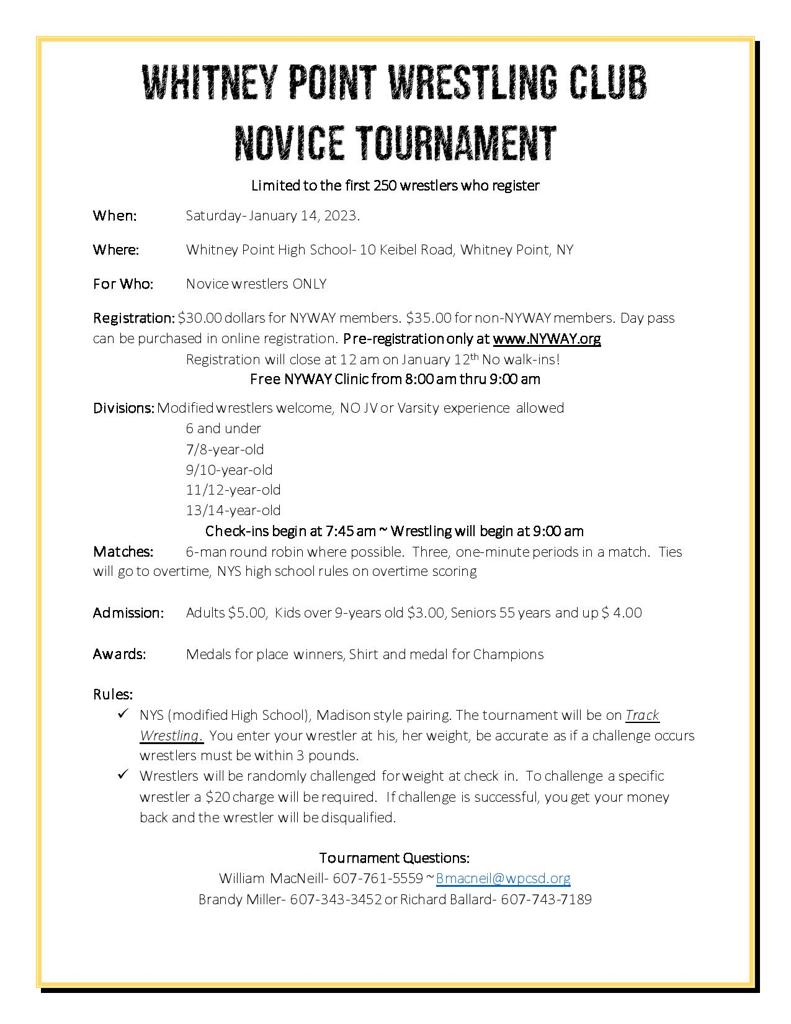 2023 Whitney Point Novice Wrestling Tournament