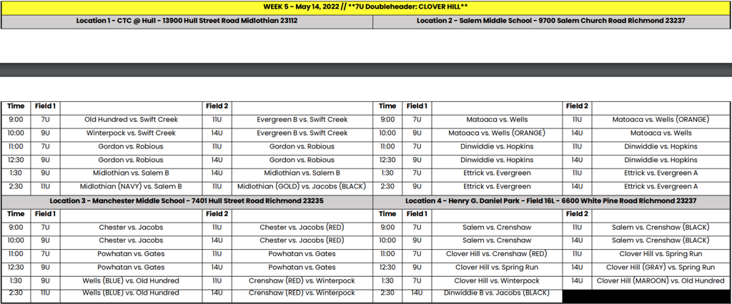 2022 Schedule 2022 Schedule