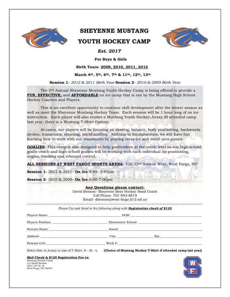 Sheyenne Mustangs Spring Youth Camps Announced