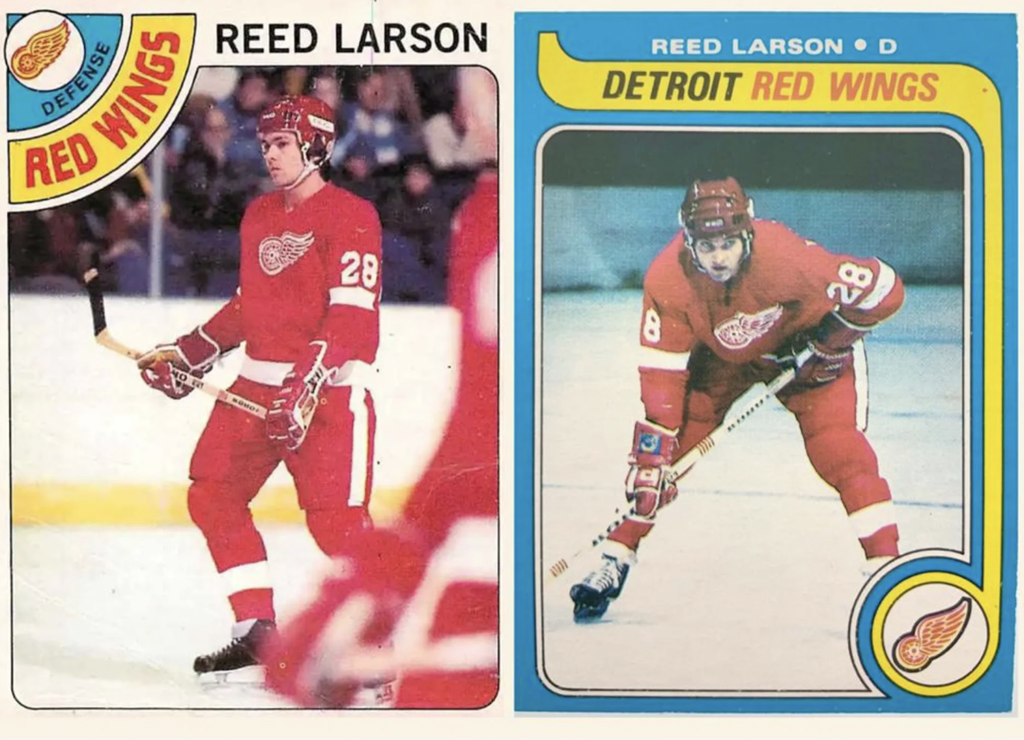 Trading cards for Reed Larson when he was a Detroit Redwing