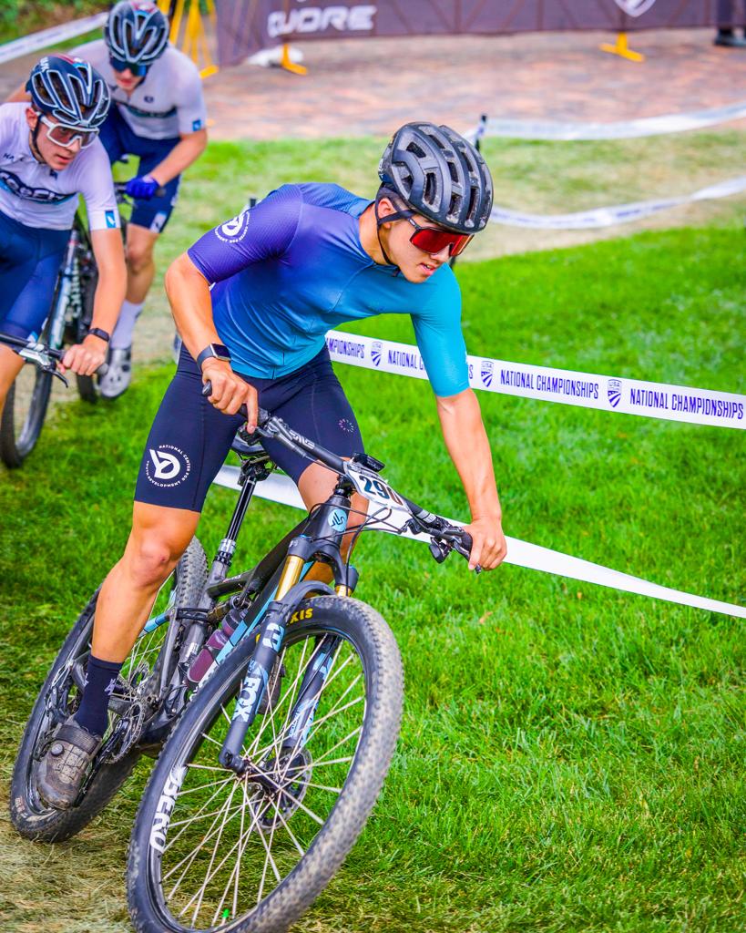 Ben Tesch riding at the 2025 USA Cycling MTB Men’s 15-16 XCO National Championships