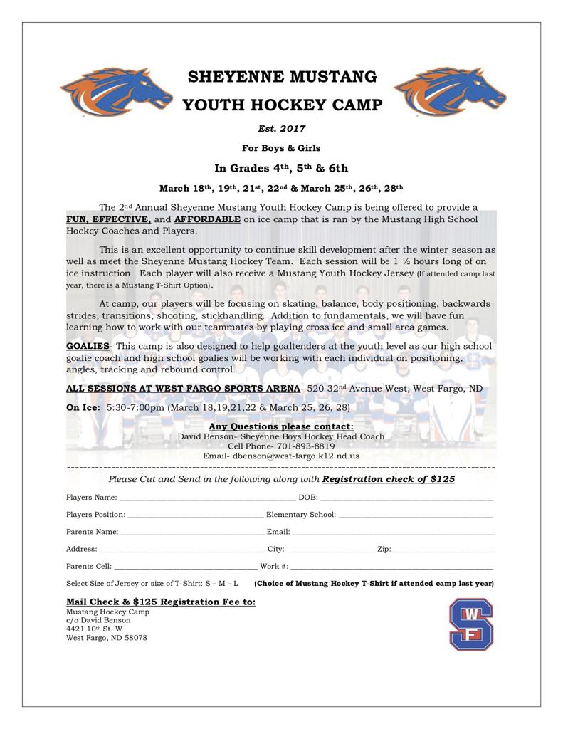 Sheyenne Mustangs Spring Youth Camps Announced