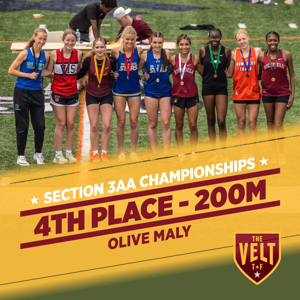 Image of Minneapolis RooImage of Minneapolis Roosevelt sprinter Olive Maly on the awards podium. Graphic: Section 3AA Championships 4th place-200M Olive Malysevelt runners Matilda Roth-Stabrino handing the baton off to Sage Janzen in an event at the Mpls 